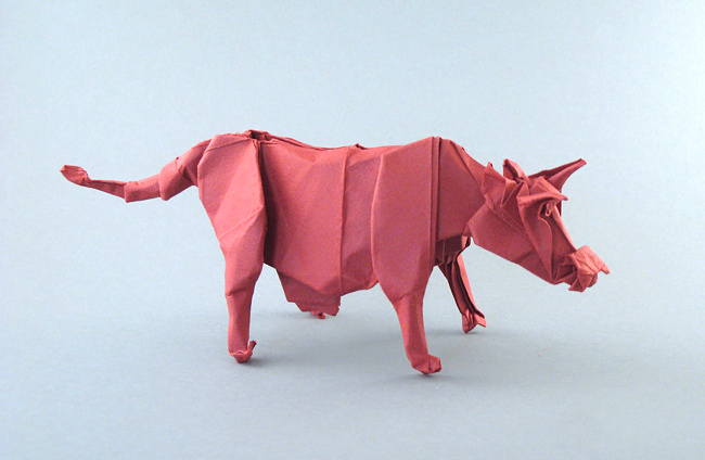 Origami Cow by David Llanque. Folded from a square of Tant paper by Gilad Aharoni on giladorigami.com
