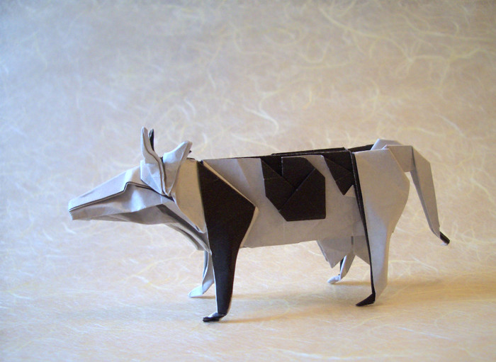 Origami Cow - Holstein by John Montroll. Folded from a square of origami paper by Gilad Aharoni on giladorigami.com