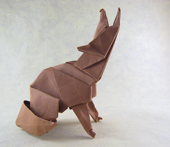 Origami Coyote by Roman Diaz. Wet-folded from a square of 160gsm Canson art paper by Gilad Aharoni on giladorigami.com