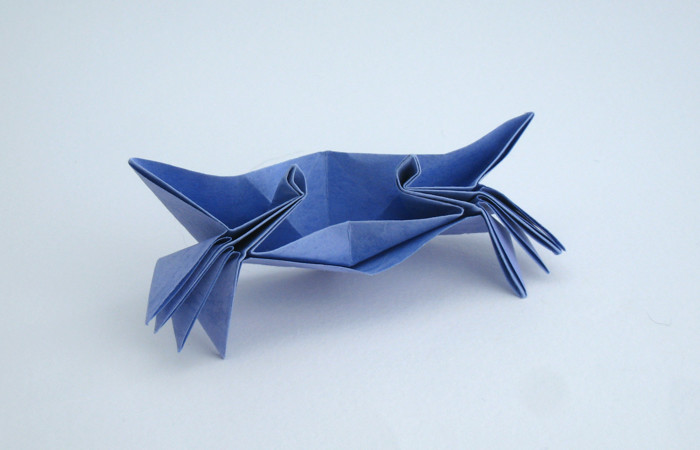 Origami Crab by Kunihiko Kasahara. Folded from a rectangle of textured origami paper by Gilad Aharoni on giladorigami.com