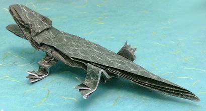 Origami Crocodile by John Montroll. Folded from a square of animal-patterned origami paper by Gilad Aharoni on giladorigami.com