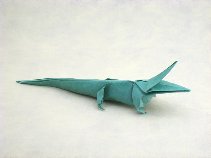 Origami Crocodile by Jozsef Zsebe. Folded from a square of origami paper by Gilad Aharoni on giladorigami.com