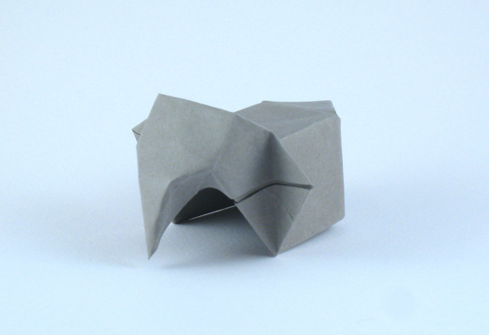 Origami Cube-eleph by Kimura Yoshihisa. Wet-folded from a square of art paper by Gilad Aharoni on giladorigami.com
