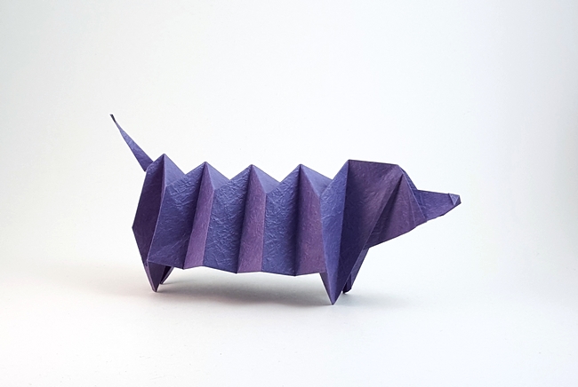 Origami Dachshund by Yara Yagi. Folded from a square of Vietnamese wrapping paper by Gilad Aharoni on giladorigami.com