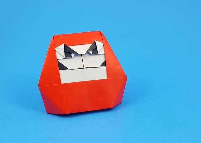Origami Daruma doll by Ashimura Shun'ichi. Folded from 2 squares of origami paper by Gilad Aharoni on giladorigami.com