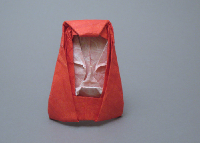 Origami Daruma doll by Kawai Toyoaki. Wet-folded from a square of double-sided Unryu paper by Gilad Aharoni on giladorigami.com