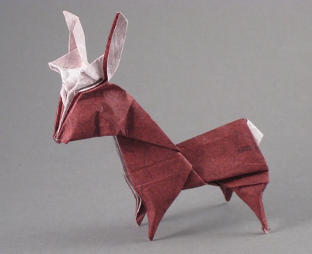 Origami Deer by Kunihiko Kasahara. Wet-folded from a rectangle of double-sided Unryu paper by Gilad Aharoni on giladorigami.com
