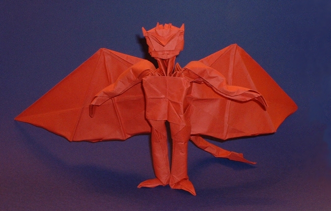 Origami Demon by Fernando Gilgado Gomez. Wet-folded from a square of 90gsm Fabriano paper by Gilad Aharoni on giladorigami.com