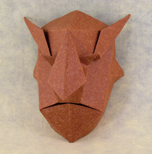Origami Devil mask by Jun Maekawa. Folded from a square of Speckle-design paper by Gilad Aharoni on giladorigami.com