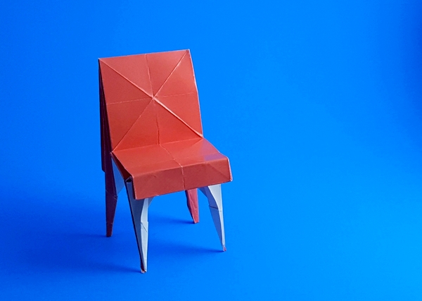 Origami Classic dining chair by Mark Bolitho. Folded from a square of paper that came with the book by Gilad Aharoni on giladorigami.com