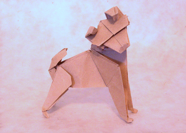 Origami Dog by Nicolas Terry. Folded from a square of thin brown wrapping paper by Gilad Aharoni on giladorigami.com