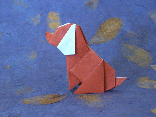 Origami Beagle by Ryo Aoki. Folded from a square of origami paper by Gilad Aharoni on giladorigami.com