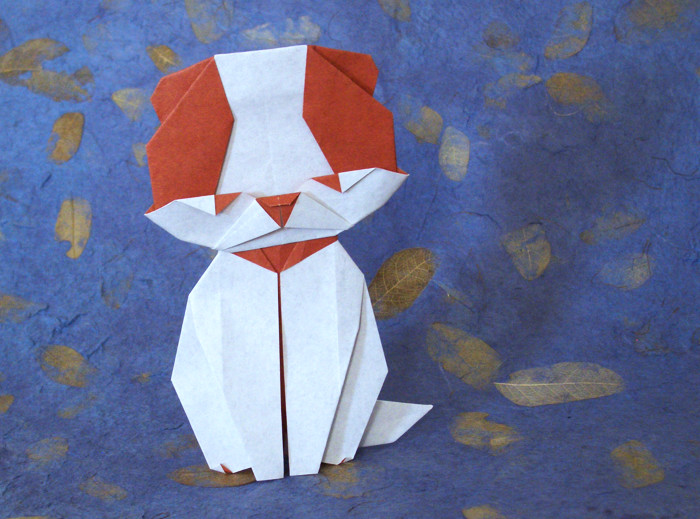 Origami Dog by Taichiro Hasegawa. Folded from 2 squares of origami paper by Gilad Aharoni on giladorigami.com