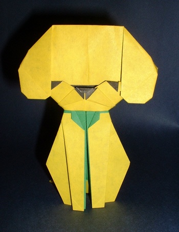 Origami Dog by Taichiro Hasegawa. Folded from 2 squares of duo origami paper by Gilad Aharoni on giladorigami.com