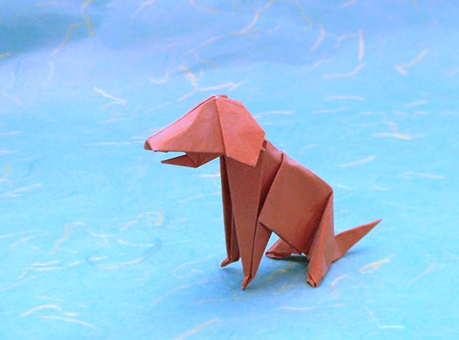 Origami Dog by John Montroll. Folded from a square of origami paper by Gilad Aharoni on giladorigami.com