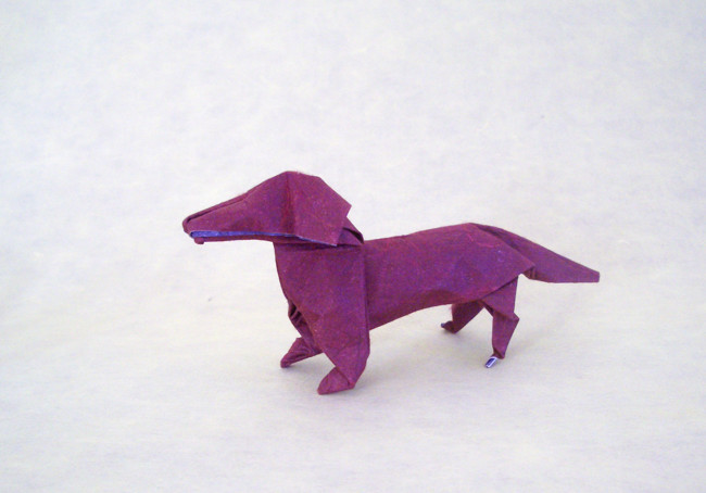 Origami Dog by John Montroll. Wet-folded from a square of double mulberry paper by Gilad Aharoni on giladorigami.com
