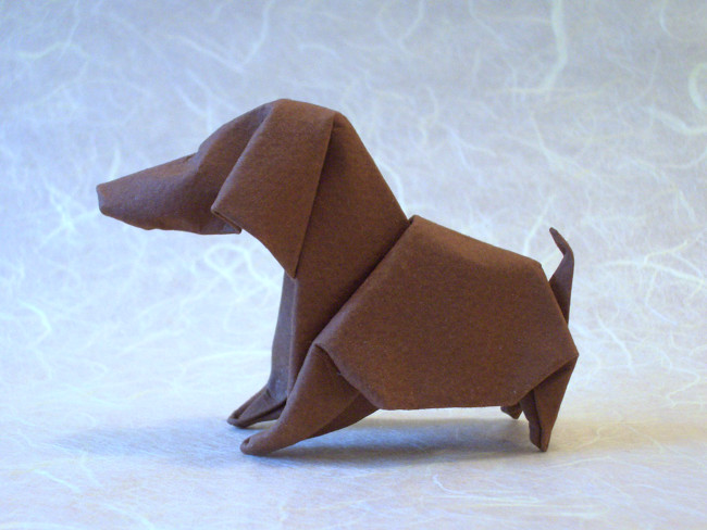 Origami Dog by Akira Yoshizawa. Wet-folded from a square of 160gr Canson art paper by Gilad Aharoni on giladorigami.com