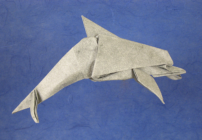 Origami Dolphin by Jason Ku. Folded from a square of Elephant-Hide by Gilad Aharoni on giladorigami.com