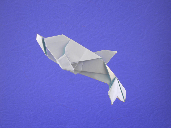 Origami Dolphin by Seo Won Seon (Redpaper). Folded from a square of printing paper by Gilad Aharoni on giladorigami.com