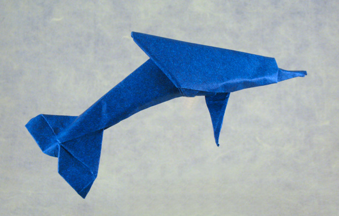 Origami Dolphin by Quentin Trollip. Folded from a square of Elephant-Hide by Gilad Aharoni on giladorigami.com