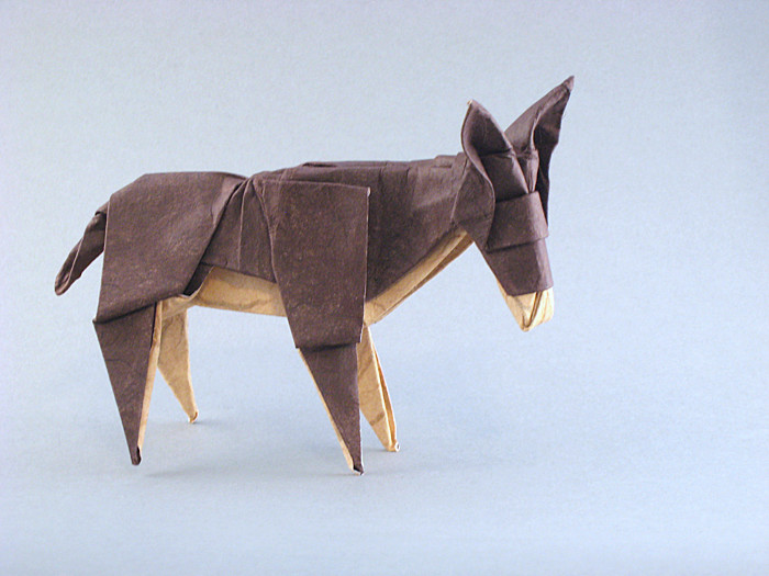 Origami Donkey by Roman Diaz. Wet-folded from a square of double-sided mulberry paper by Gilad Aharoni on giladorigami.com