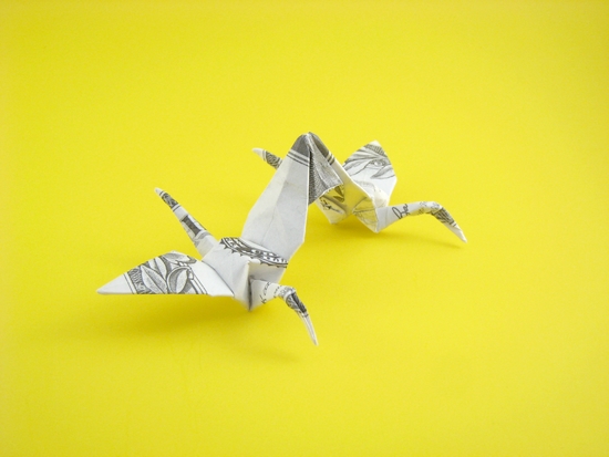 Origami Crane - double by Won Park. Folded from a dollar bill by Gilad Aharoni on giladorigami.com