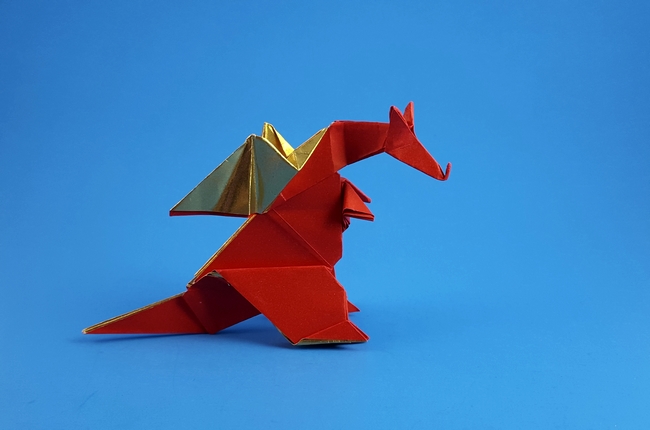 Origami Dragon by Hideo Komatsu. Folded from a square of Japanese foil by Gilad Aharoni on giladorigami.com