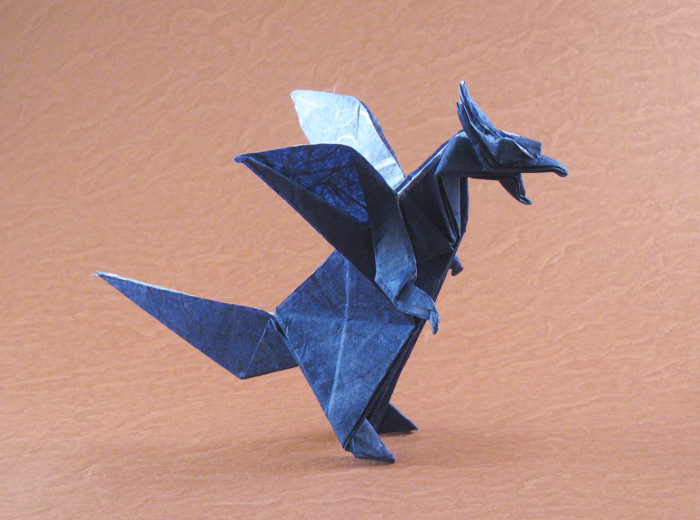 Origami Dragon by Jun Maekawa. Folded from a square of double-sided Unryu paper by Gilad Aharoni on giladorigami.com