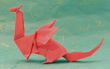 Origami Dragon by John Montroll. Folded from a square of Vietnamese wrapping-paper by Gilad Aharoni on giladorigami.com