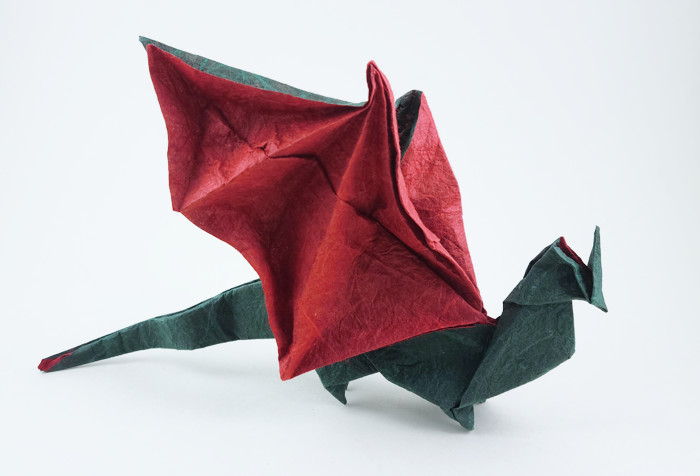 Origami Dragon by Sebastien Limet (Sebl). Folded from a square of Duo Thai origami paper by Gilad Aharoni on giladorigami.com