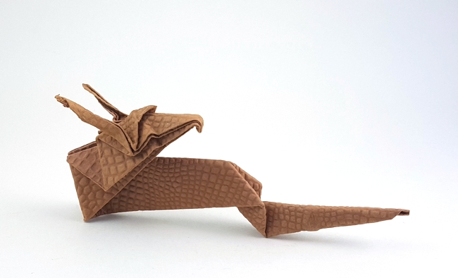 Origami Dragon by Toshie Takahama. Folded from a rectangle of shizen handmade paper by Gilad Aharoni on giladorigami.com