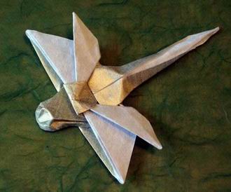 Origami Dragonfly by Nicolas Terry. Folded from a square of insect origami paper by Gilad Aharoni on giladorigami.com