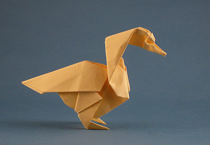 Origami Duck by Kunihiko Kasahara. Folded from a square of Tant paper by Gilad Aharoni on giladorigami.com