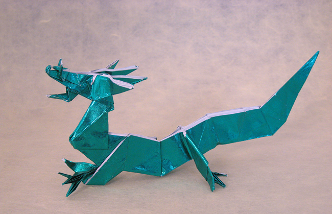 Origami Eastern dragon by Jun Maekawa. Folded from a square of Japanese foil by Gilad Aharoni on giladorigami.com