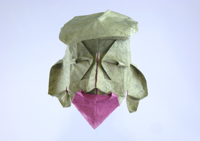 Origami Ebisu by Tomoko Fuse. Folded from a square of Kathy Stevick's tissue-foil by Gilad Aharoni on giladorigami.com
