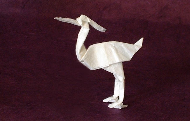 Origami Little egret by Fao Cheung Chung. Folded from a square of tracing paper by Gilad Aharoni on giladorigami.com