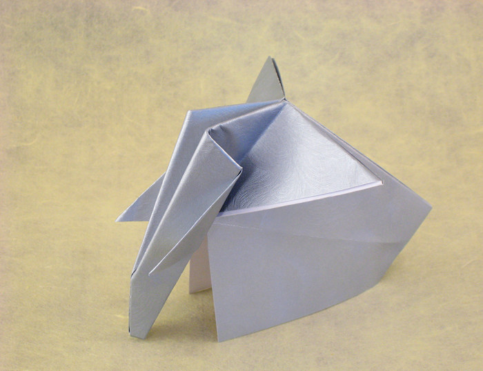 Origami Elephant 1 by Jun Maekawa. Folded from a square of Gun Metal Pearlescent Swirl paper by Gilad Aharoni on giladorigami.com