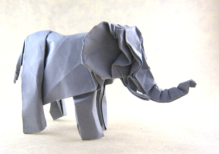 Origami Elephant by Roman Diaz. Wet-folded from a square of card-stock by Gilad Aharoni on giladorigami.com