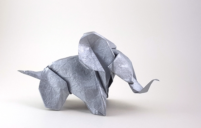 Origami Elephant by Evi Binzinger. Folded from a square of Lokta paper by Gilad Aharoni on giladorigami.com