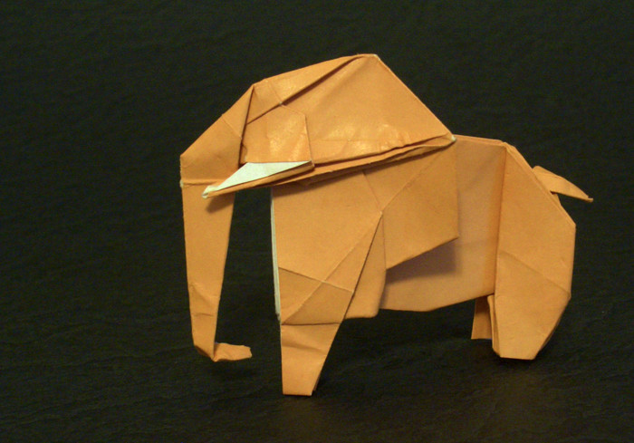 Origami Elephant by Kunihiko Kasahara. Folded from a square of origami paper by Gilad Aharoni on giladorigami.com