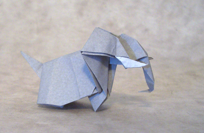 Origami Elephant by Yamada Katsuhisa. Folded from a square of origami paper by Gilad Aharoni on giladorigami.com