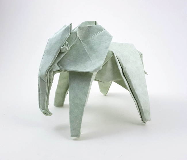 Origami Elephant by Paulius Mielinis. Folded from a square of cardstock by Gilad Aharoni on giladorigami.com