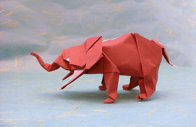 Origami Elephant - African by John Montroll. Folded from a square of Fadeless origami paper by Gilad Aharoni on giladorigami.com