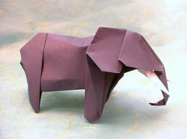 Origami Elephant - African by John Montroll. Folded from a square of Fadeless origami paper by Gilad Aharoni on giladorigami.com