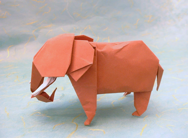 Origami Elephant by John Montroll. Folded from a square of Fadeless origami paper by Gilad Aharoni on giladorigami.com