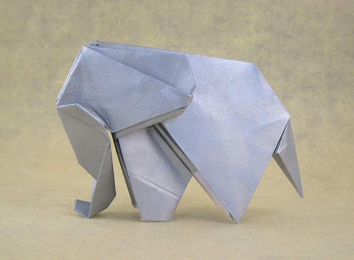 Origami Elephant by Watanabe Dai. Folded from a square of Gun Metal Pearlescent Swirl paper by Gilad Aharoni on giladorigami.com