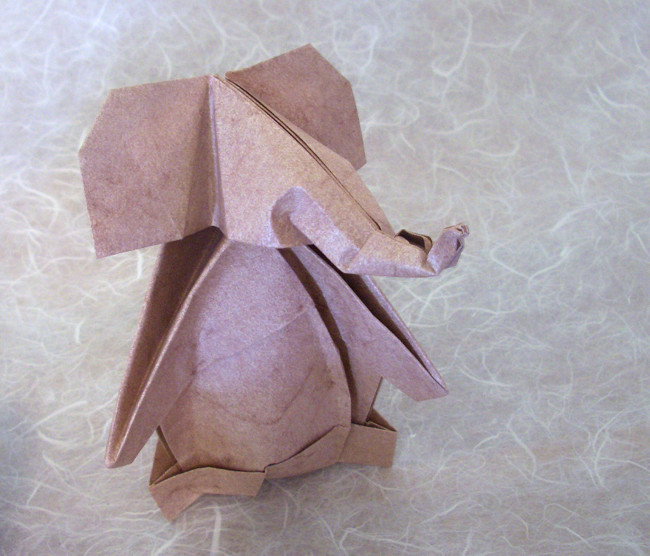 Origami Elephant - baby by Joseph Wu. Folded from a square of Elephant-Hide by Gilad Aharoni on giladorigami.com