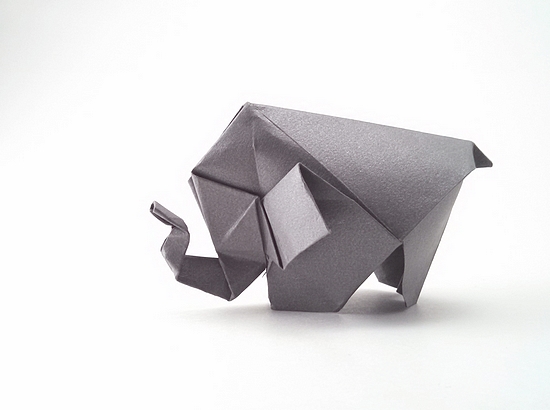 Origami Elephant by Yamanashi Akiko. Folded from a square of scrapbooking paper by Gilad Aharoni on giladorigami.com