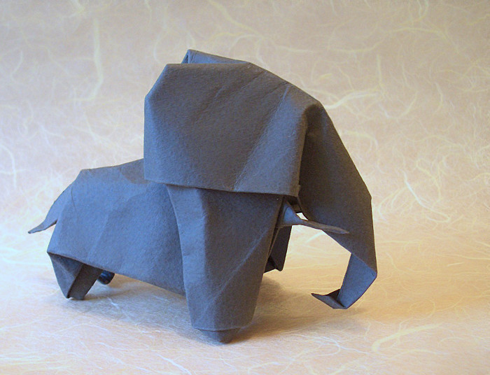 Origami Elephant by Akira Yoshizawa. Wet-folded from a square of 160gsm Canson art paper by Gilad Aharoni on giladorigami.com