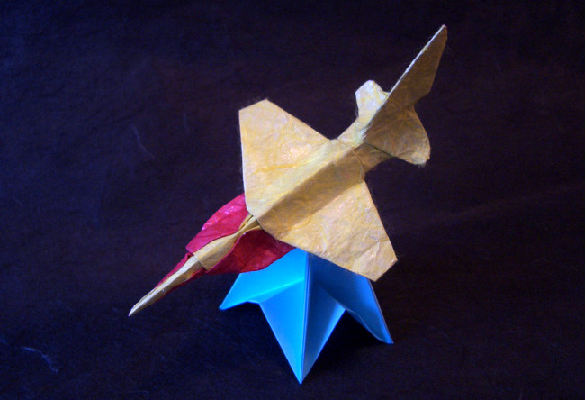 Origami F-CK-1A by Tem Boun. Folded from a rectangle of mulberry-foil by Gilad Aharoni on giladorigami.com